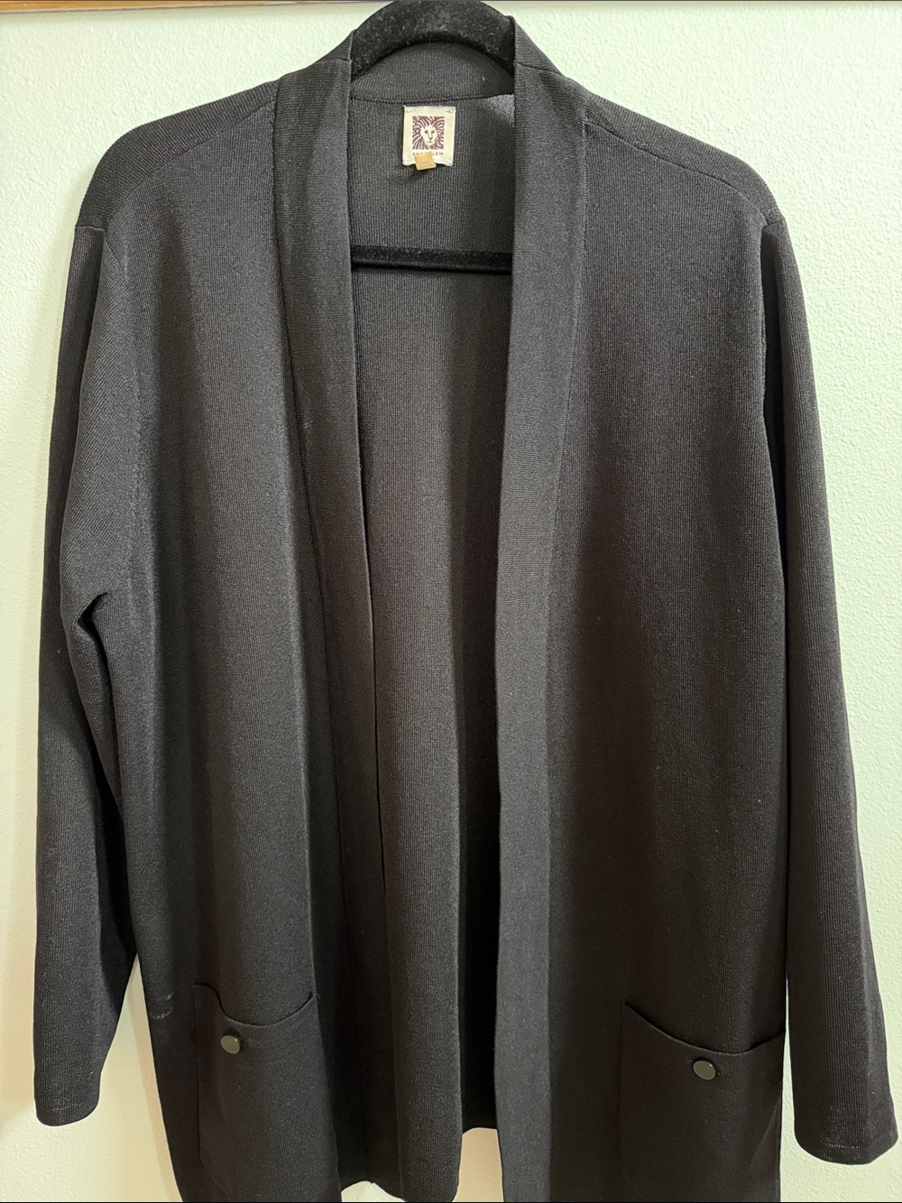 Anne Klein Black Open-Front Cardigan with Pockets